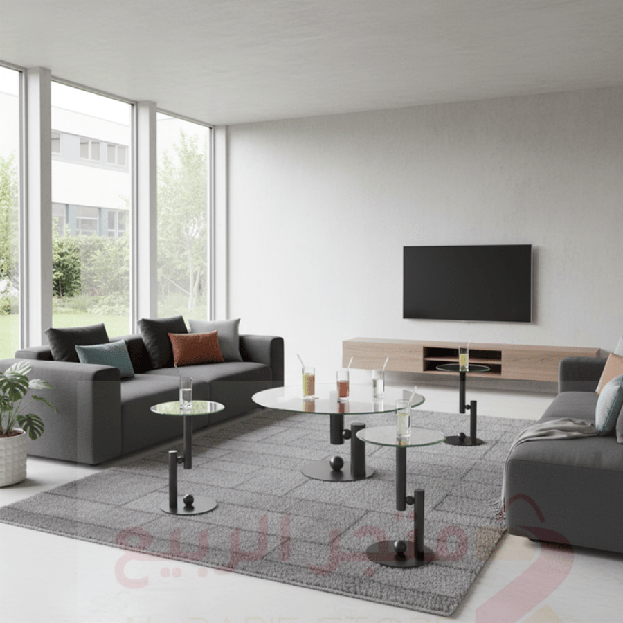 طقم طاولات ضيافة زجاج هيكل حديد اسود 5قطع رقم 10749Ab