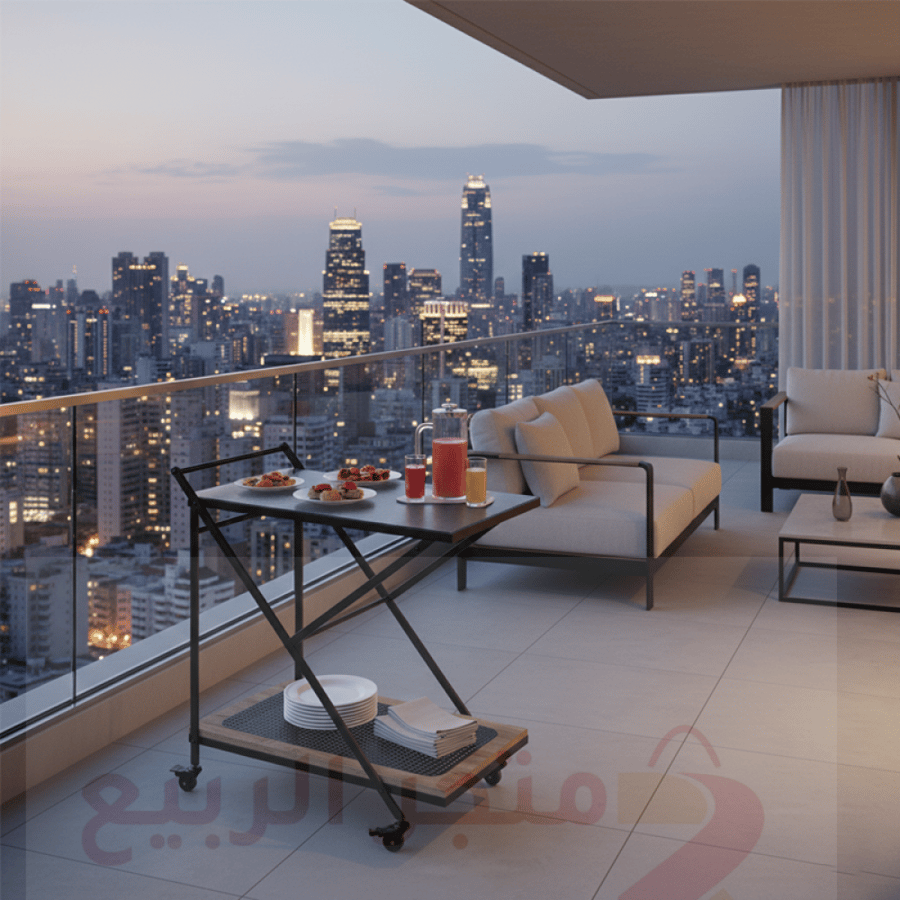 عربية تقديم زجاج وخشب بيج بعجلات هيكل حديد 2رف رقم 0754