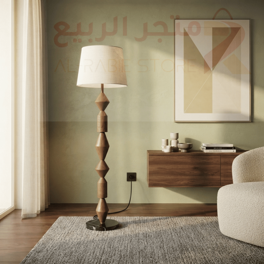 أباجورة أرضية طويلة عمود خشبي قاعدة رخام فخمة رقم ML3568