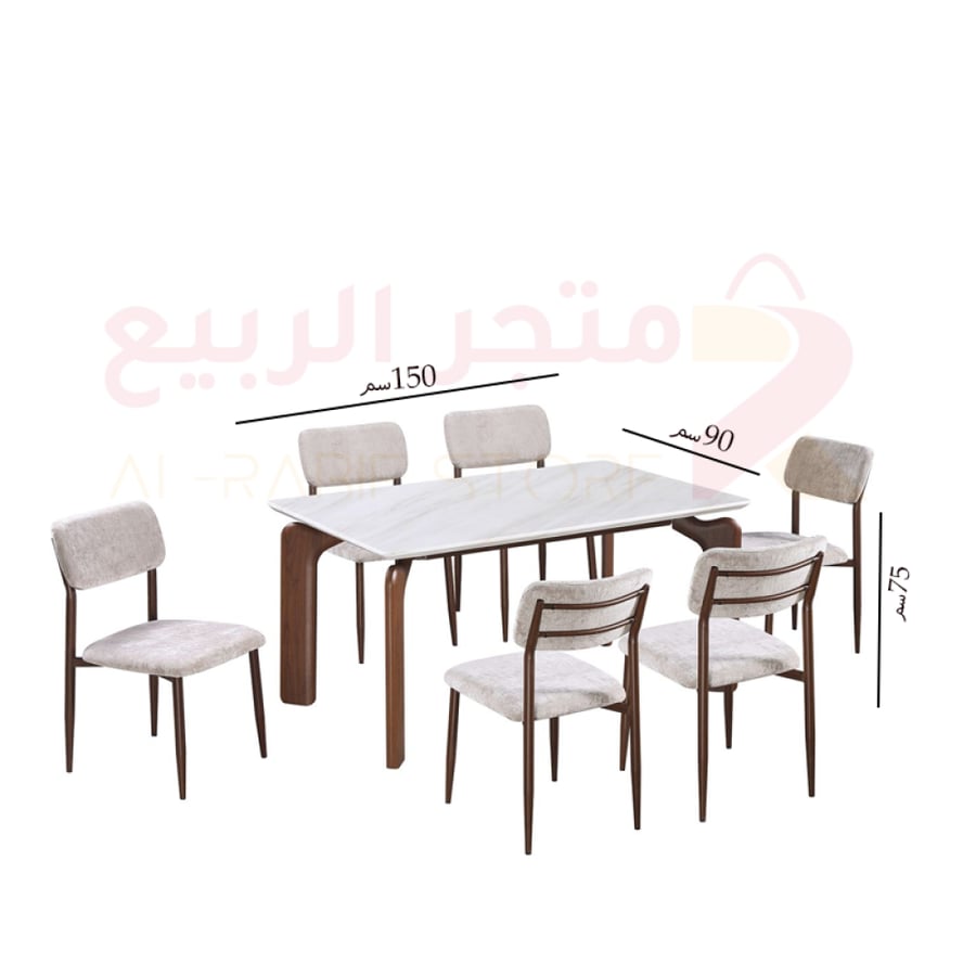 طقم طاولة طعام رخام مستطيل قاعدة حديد 6كراسي رقم M-027