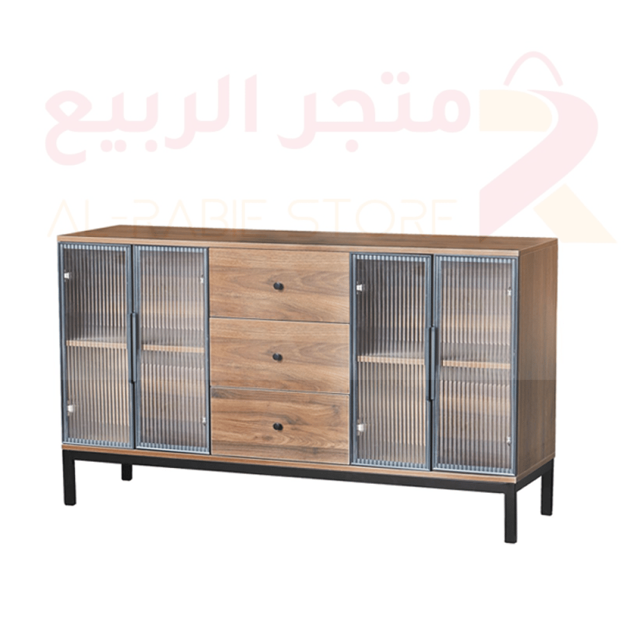 دولاب بوفيه خشب بني 4ابواب 3ادراج رقم Y-001