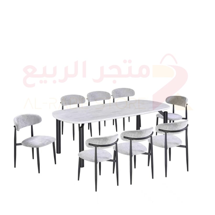 طقم طاولة طعام رخام بيضاوي قاعدة حديد 8كراسي رقم M-025