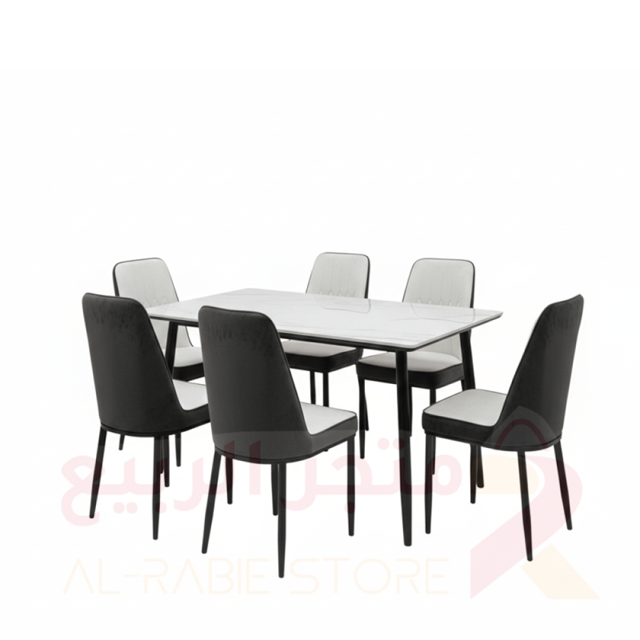 طاولة طعام سيراميك مستطيل 6كراسي هيكل حديد رقم 907-5