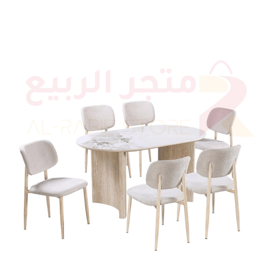 طقم طاولة طعام سيراميك بيضاوي قاعدة حديد 6كراسي رقم M-031