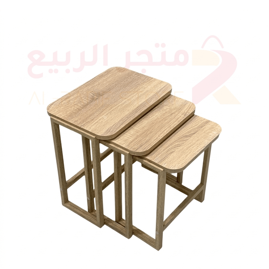طقم طاولات كنب مدرج خشب تركي قواعد حديد 3قطع رقم TKW-06