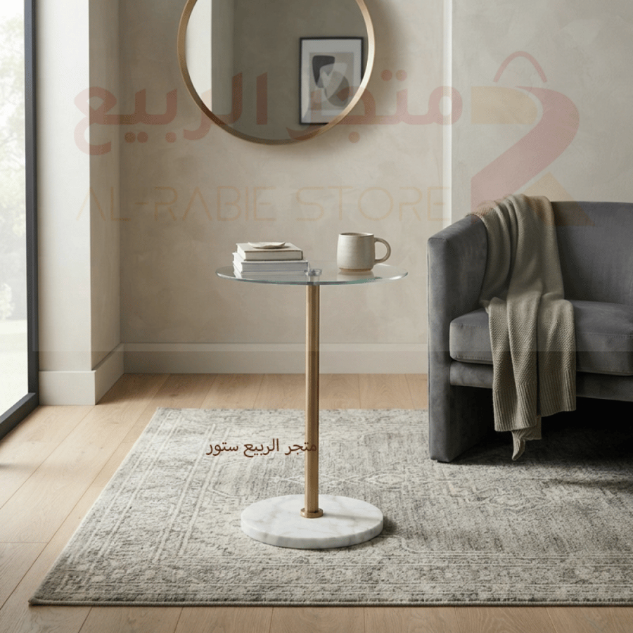 طاولة خدمة مفرد سطح زجاج قاعدة رخام رقم OG