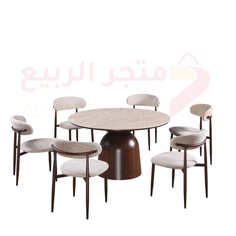 طقم طاولة طعام سيراميك دائري قاعدة حديد 6كراسي رقم M-029
