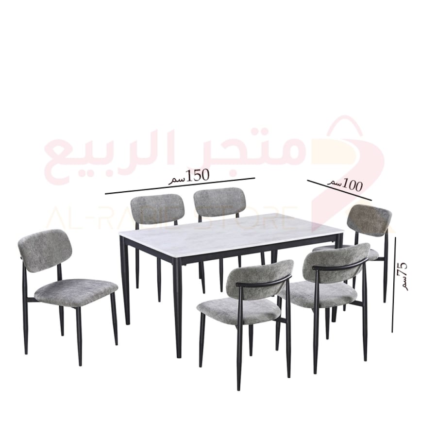 طقم طاولة طعام رخام مستطيل قاعدة حديد 6كراسي رقم M-028