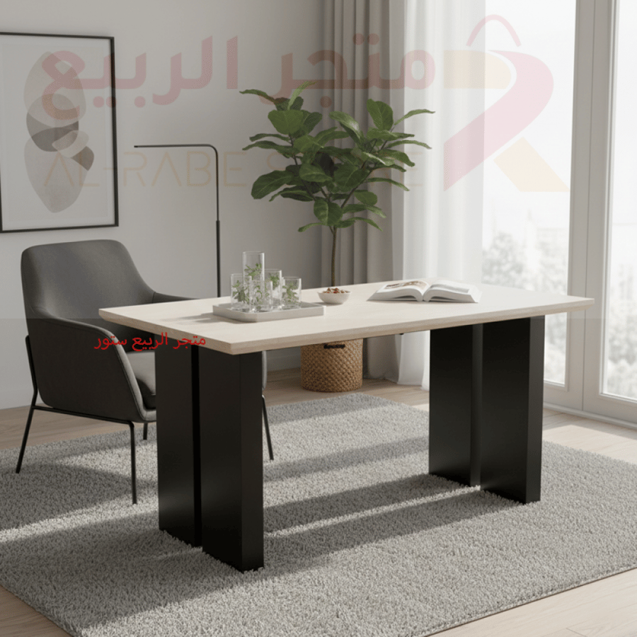 طاولة خدمة مفرد رخام بيج بقاعدة خشب رقم DT-663