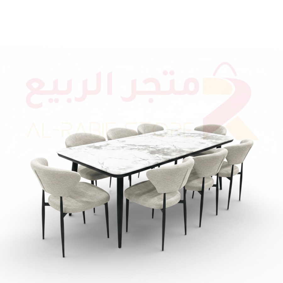 طقم طاولة طعام رخام مستطيل قاعدة حديد 8كراسي رقم SFD30201