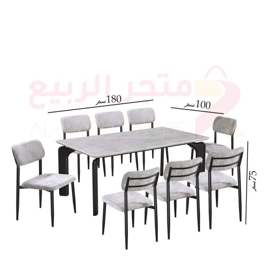 طقم طاولة طعام رخام مستطيل قاعدة حديد 8كراسي رقم M-027