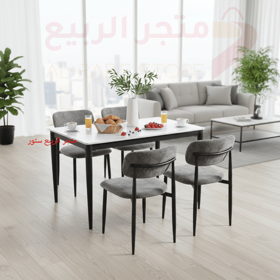 طقم طاولة طعام رخام مستطيل قاعدة حديد 4كراسي رقم M-028