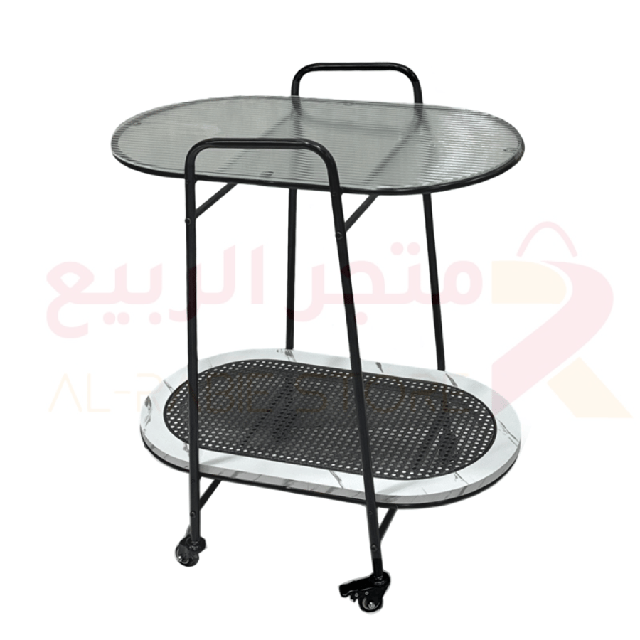 عربية تقديم راتان ابيض بسطح زجاج رقم 0752WHIT