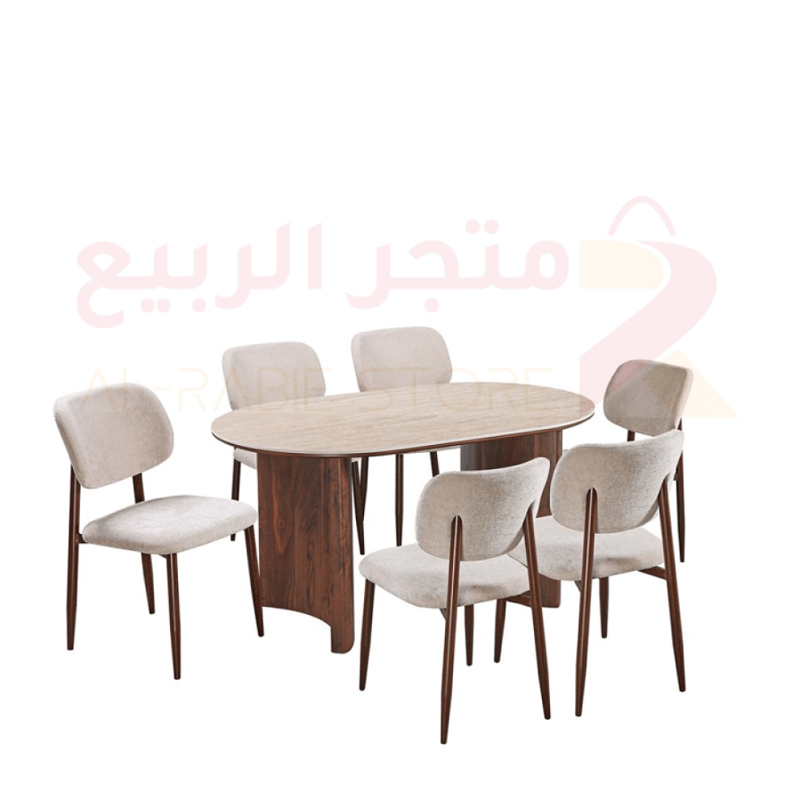 طقم طاولة طعام سيراميك بيضاوي قاعدة حديد 6كراسي رقم M-031