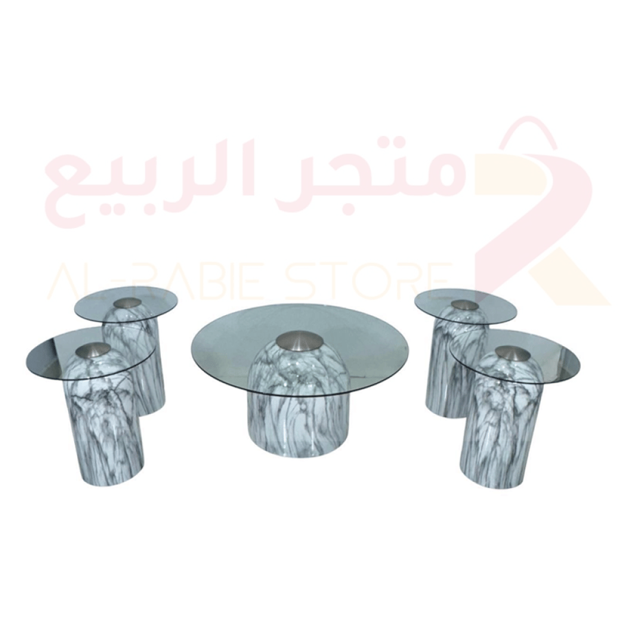 طقم طاولات كنب سطح زجاج قواعد حديد 5قطع رقم SFC40306