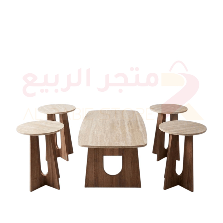 طقم طاولات كنب (ضيافة) بديل رخام قواعد خشب 5قطع رقم SFC40460