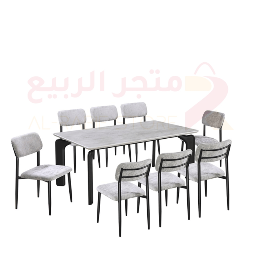 طقم طاولة طعام رخام مستطيل قاعدة حديد 8كراسي رقم M-027
