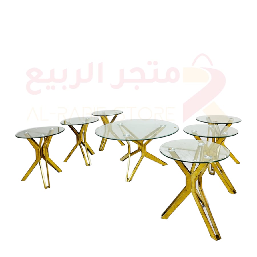 طقم طاولات كنب (ضيافة) زجاج دائري هيكل استيل 7قطع رقم 101G