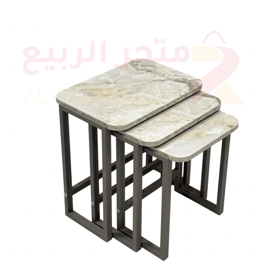 طقم طاولات كنب مدرج خشب تركي قواعد حديد 3قطع رقم TKD-19D