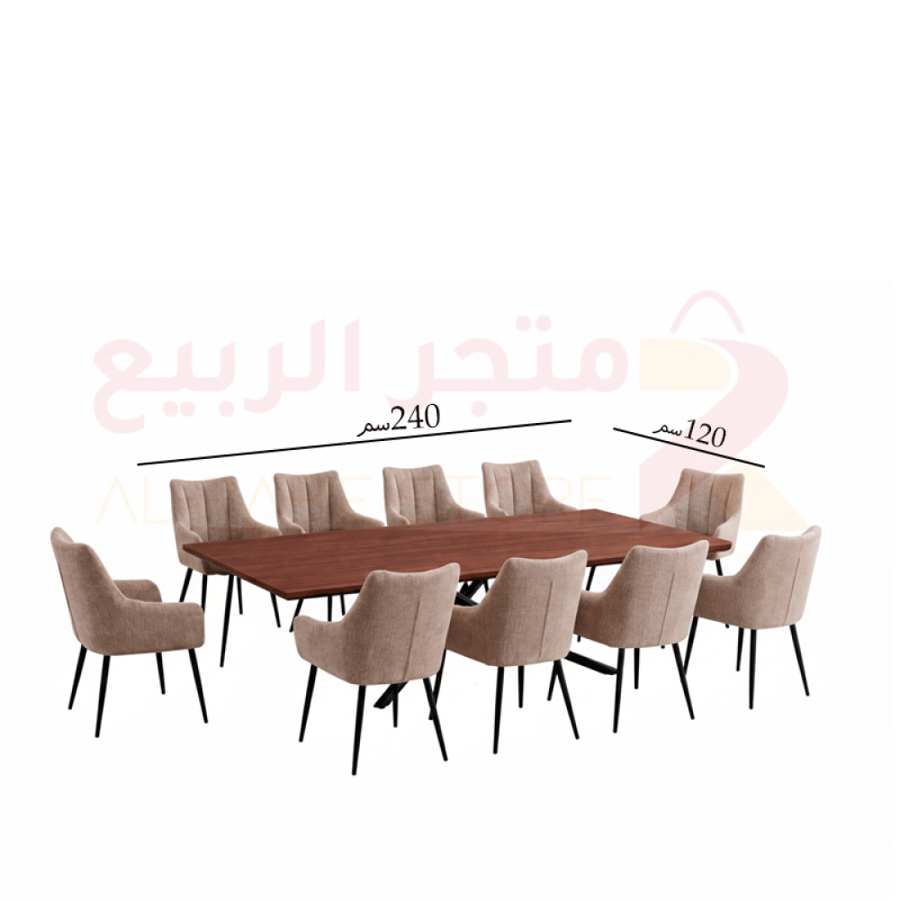 طقم طاولة طعام خشب مستطيل قاعدة حديد 10كراسي رقم SFD40084