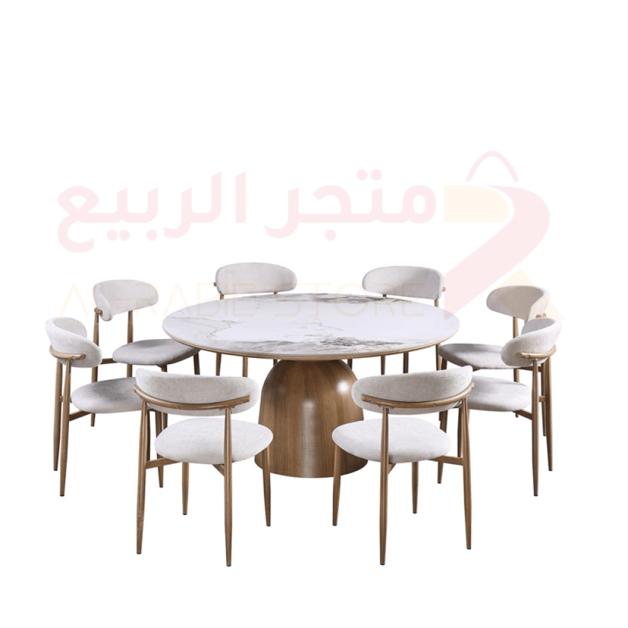 طقم طاولة طعام سيراميك دائري قاعدة حديد 8كراسي رقم M-029