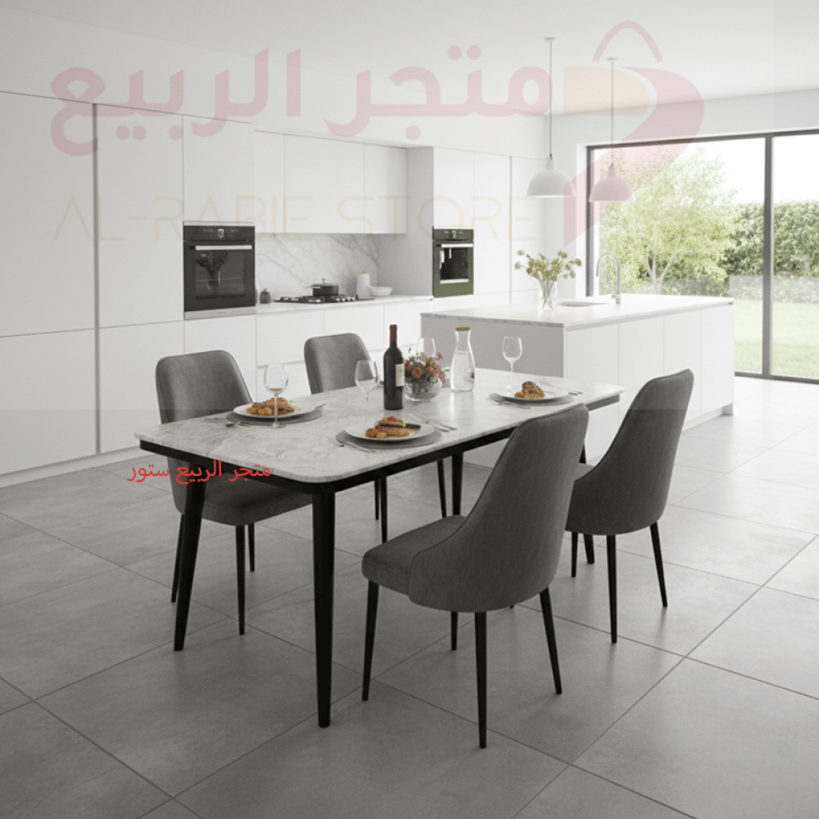 طقم طاولة طعام رخام مستطيل قاعدة حديد 4كراسي رقم SFD10144