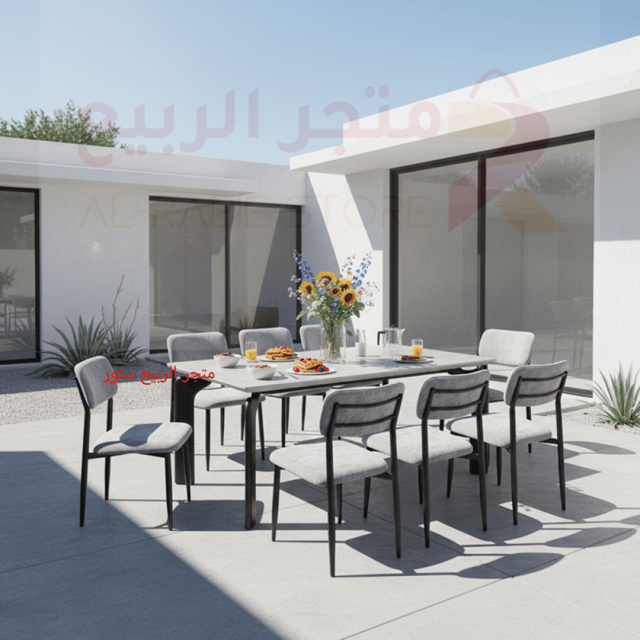 طقم طاولة طعام رخام مستطيل قاعدة حديد 8كراسي رقم M-027