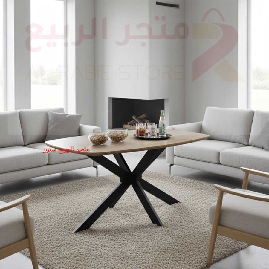 طاولة ضيافة مفرد خشب بني بقاعدة حديد رقم DT-6002