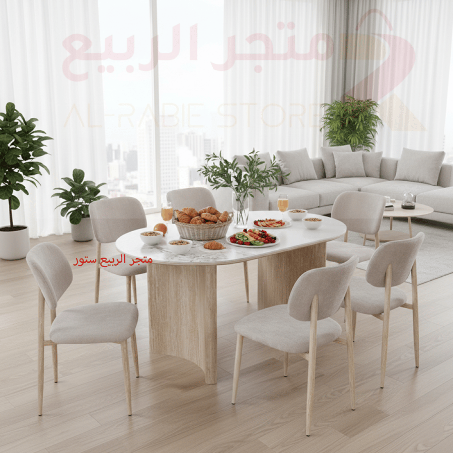 طقم طاولة طعام سيراميك بيضاوي قاعدة حديد 6كراسي رقم M-031