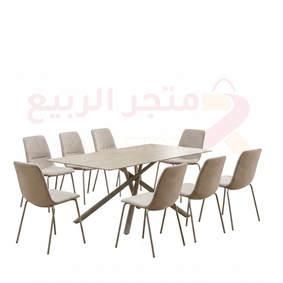 طقم طاولة طعام سيراميك مستطيل قاعدة حديد 8كراسي رقم SFD30206