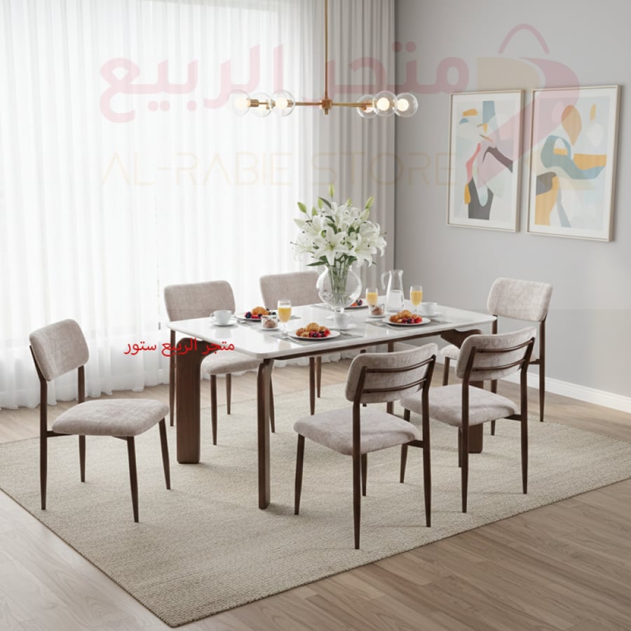طقم طاولة طعام رخام مستطيل قاعدة حديد 6كراسي رقم M-027