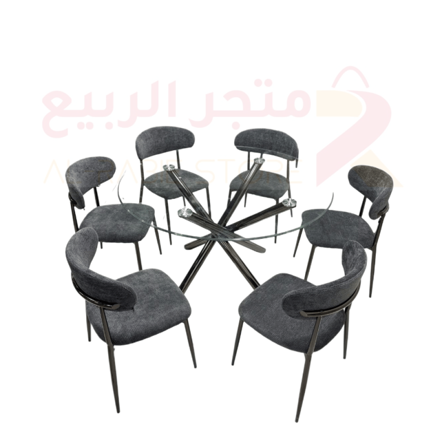 طاولة طعام زجاج دائري 6كراسي هيكل حديد رقم 441