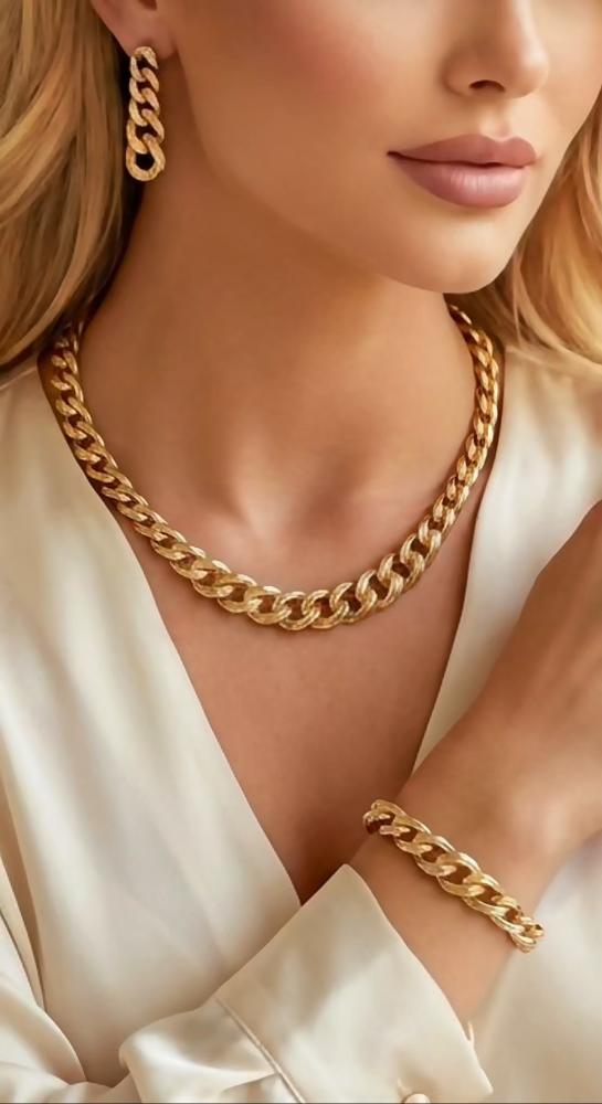 طقم مطلي بتصميم السلسلة الكلاسيكية محاكي لموديلات الذهب .                     MS-065