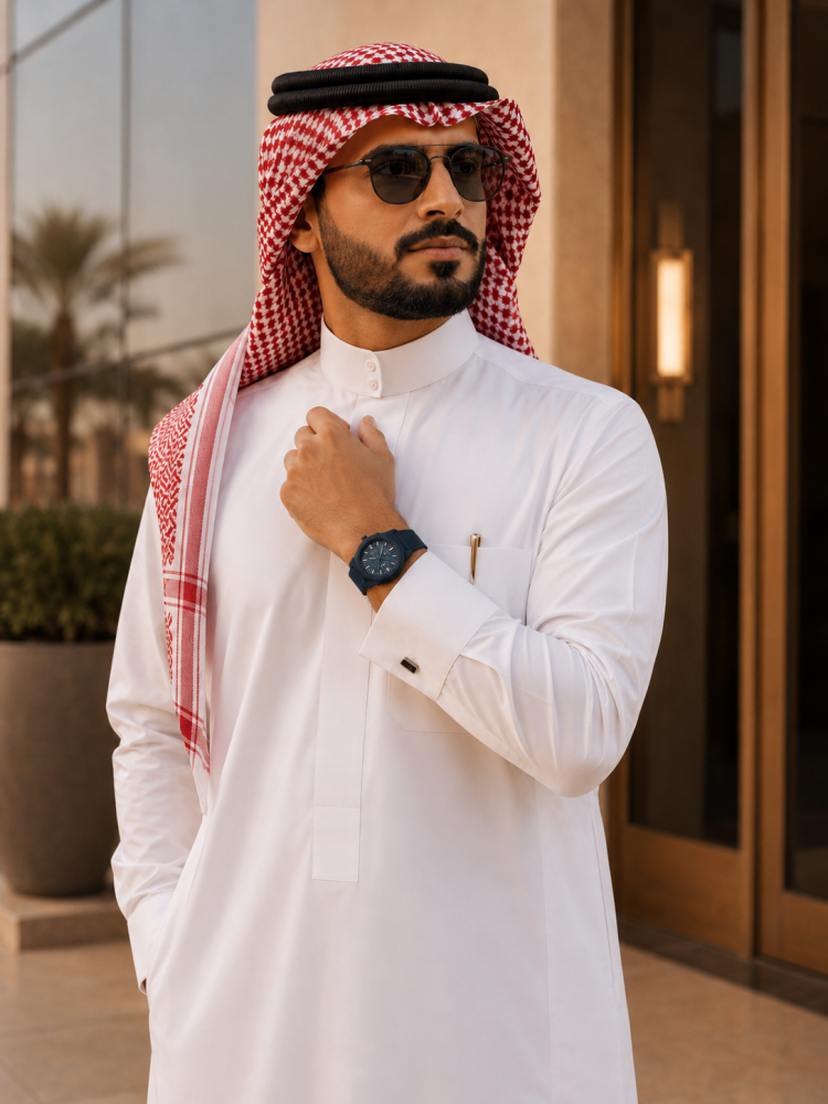 ساعة رجالية بسير من الربل بلون أزرق