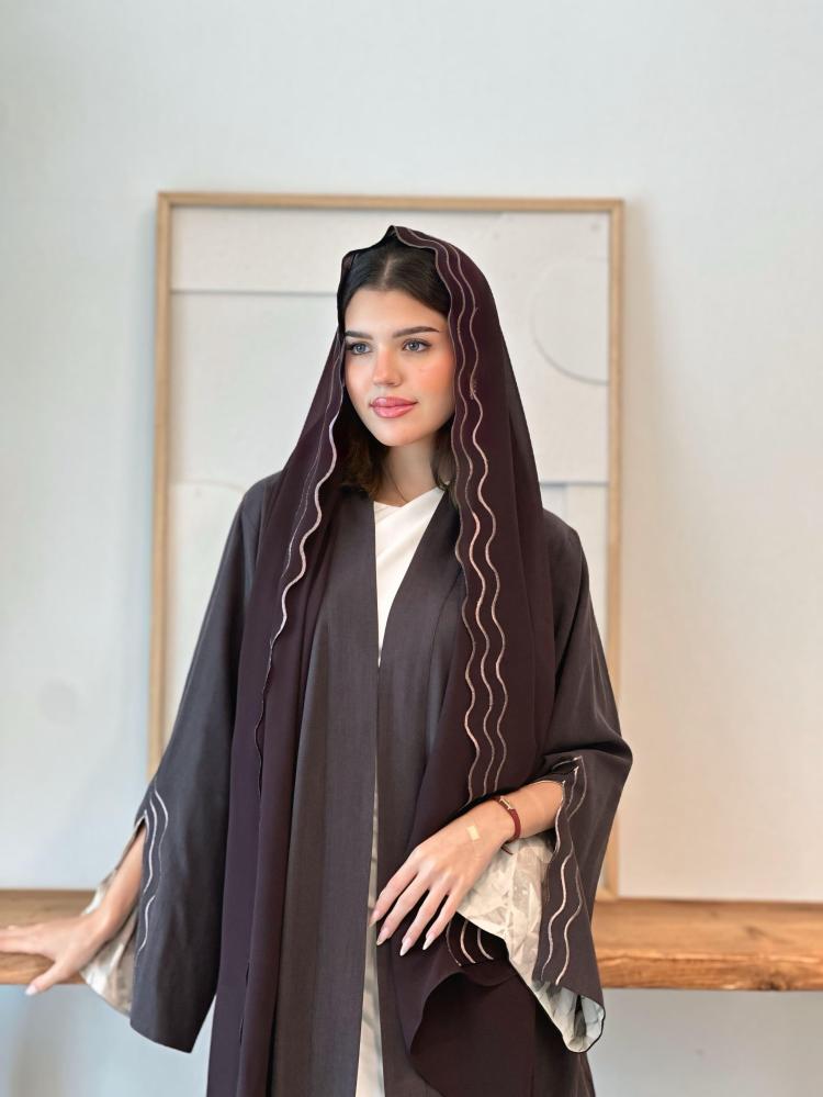 لينن مغسول  مع قطعه مشجرة من الداخل تطريز قصب