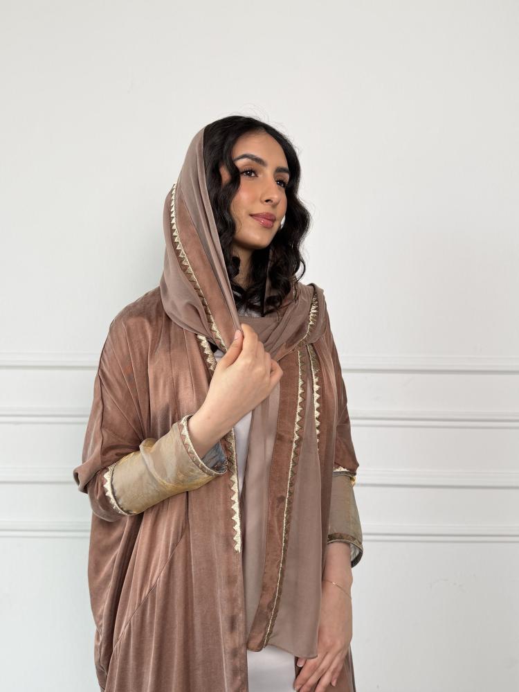 Copper jacquard washed bronze hand embroidery with cane