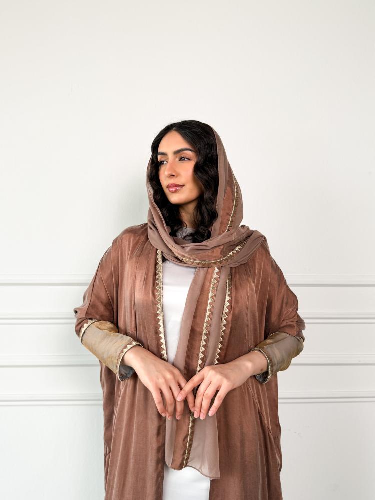 Copper jacquard washed bronze hand embroidery with cane