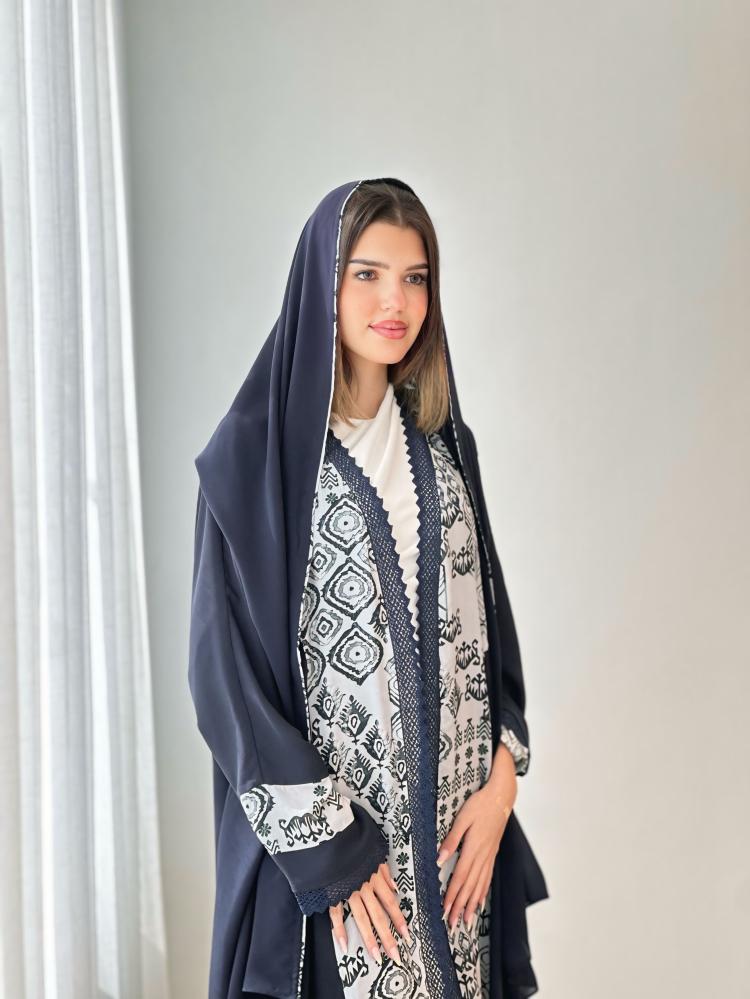 Dark brown crepe with floral fabric and embroidery