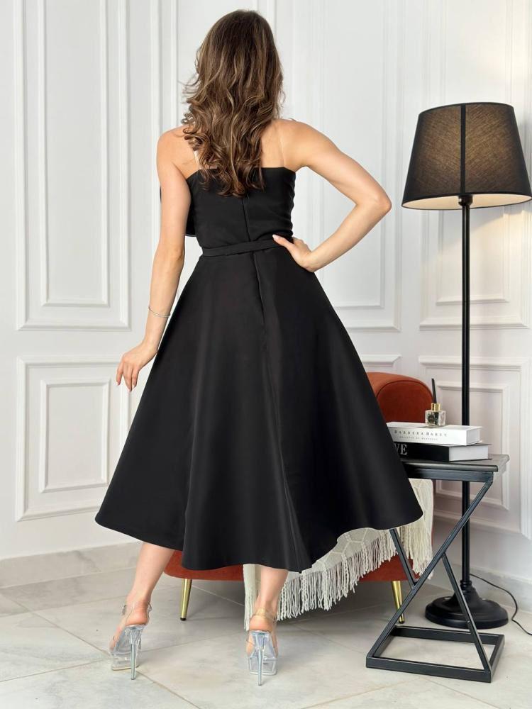 Black midi dress decorated with flowers
