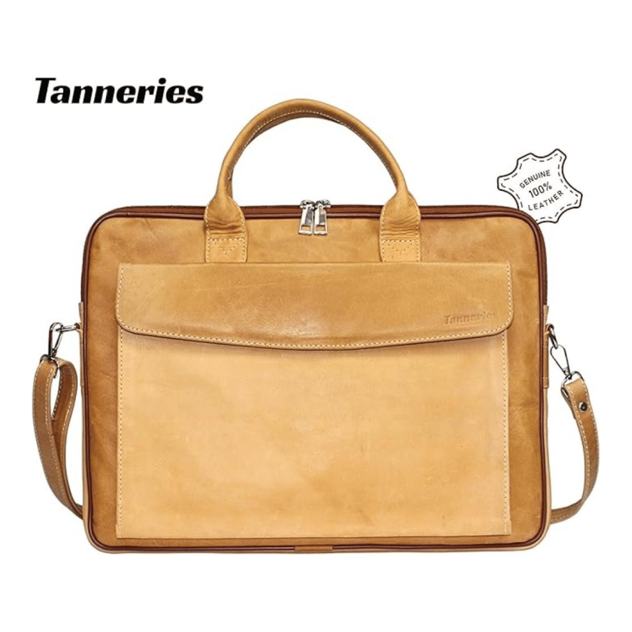 حقيبة Tanneries الجلدية للابتوب مقاس 16 بوصة – لون تان (بني فاتح)