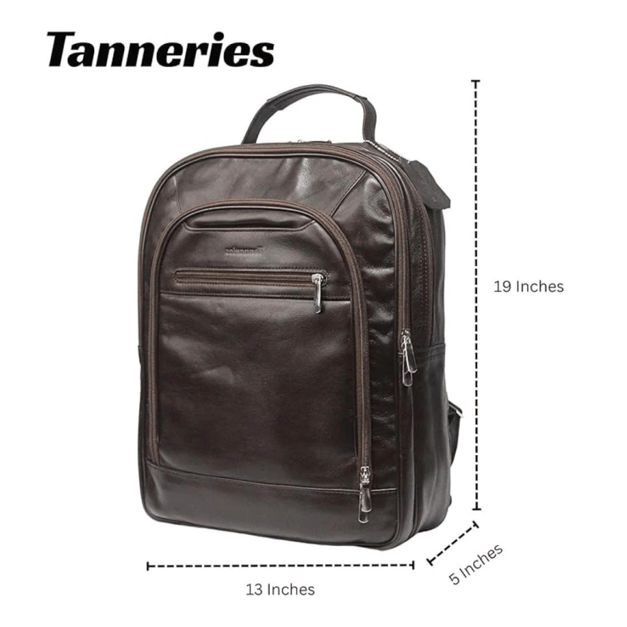 حقيبة ظهر Tanneries الجلدية الكلاسيكية للابتوب مقاس 16 بوصة