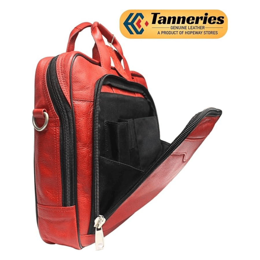 حقيبة لابتوب Tanneries مقاس 15.6 بوصة للرجال – لون أحمر