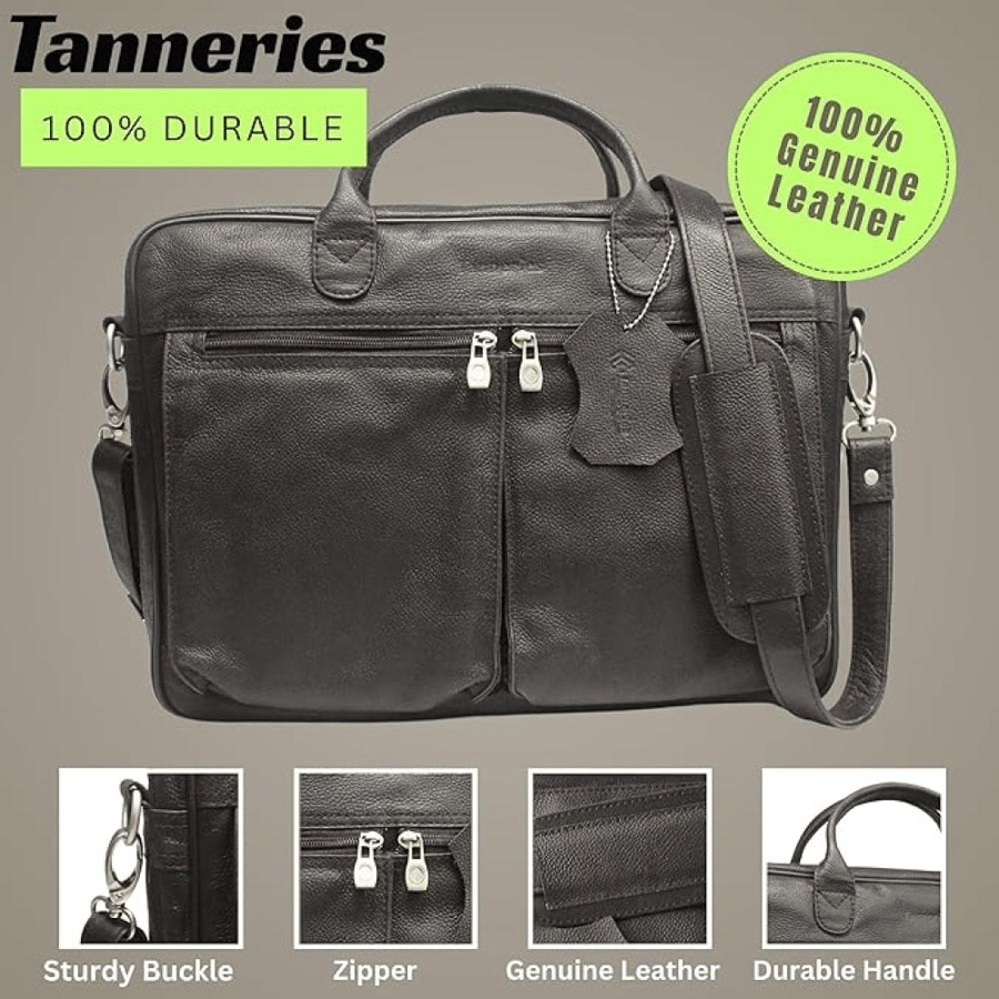 حقيبة Tanneries للابتوب مقاس 15.6 بوصة للرجال – بني غامق