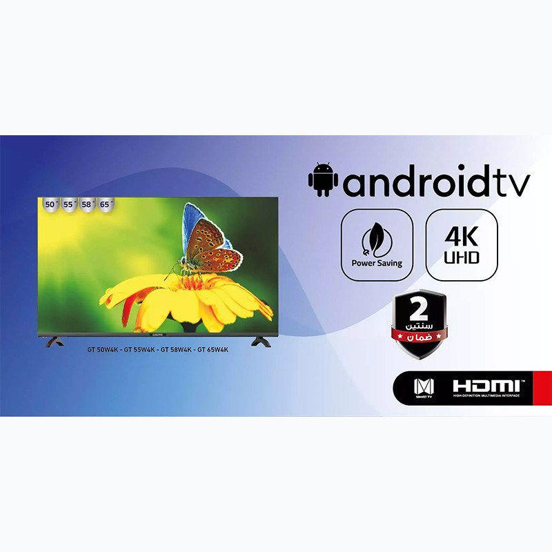 جولدتك شاشة 58 بوصه، فائقة الدقة (4K-UHD)، سمارت، اندرويد 13, GT58W4K