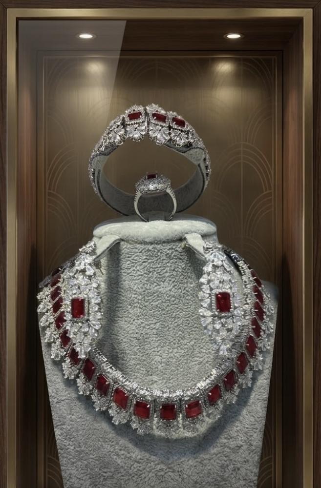 طقم فضي واحمر