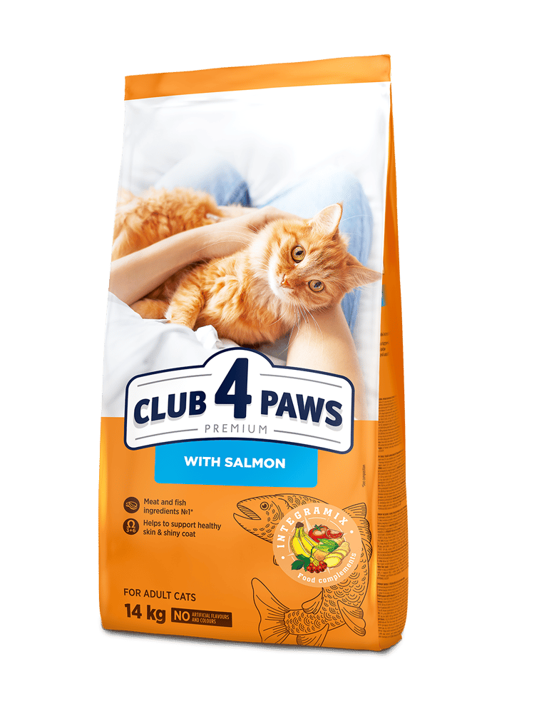 كيس طعام للقطط البالغه سالمون 14 كيلو club 4 paws