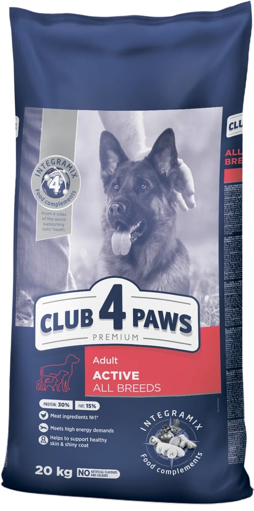 كيس طعام للكلاب البالغه اكتيف 20 كيلو club 4 paws