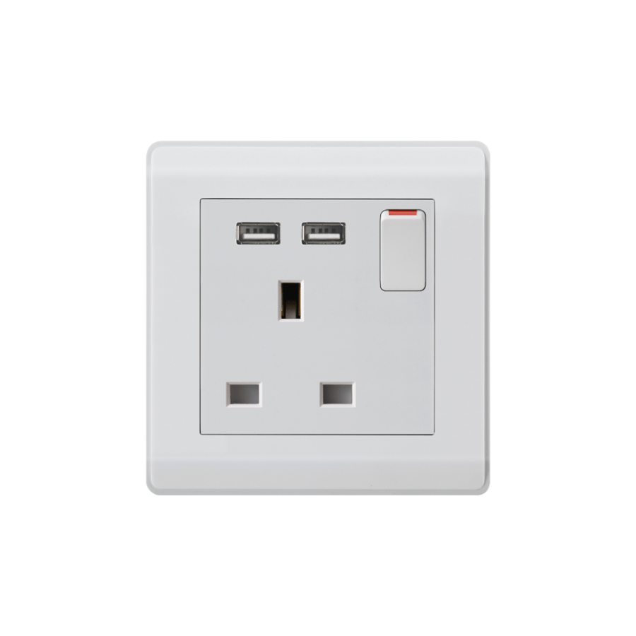 فيش 13A مع 2USB ابيض المو عادي