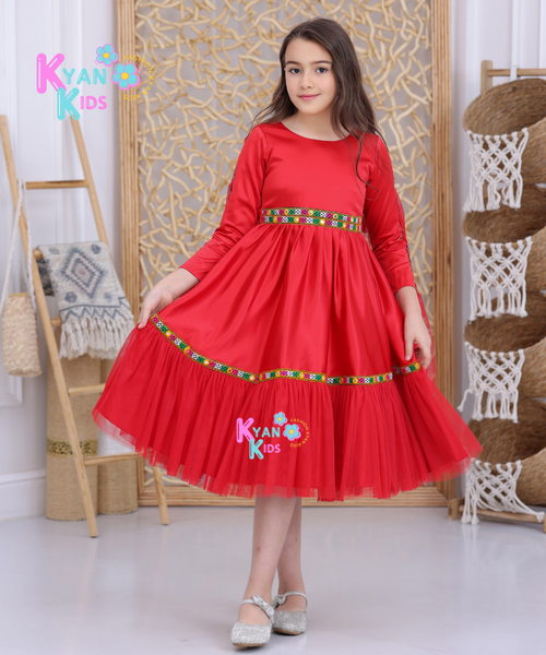 فستان بناتي شالكي هدب تل ناعم