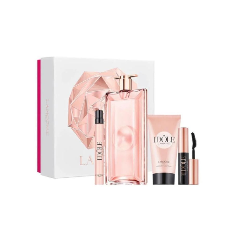 طقم عطر لانكوم إيدول أو دو برفيوم-50مل+عطربخ10مل+مسكرا2.5مل+بودي لوشن50مل